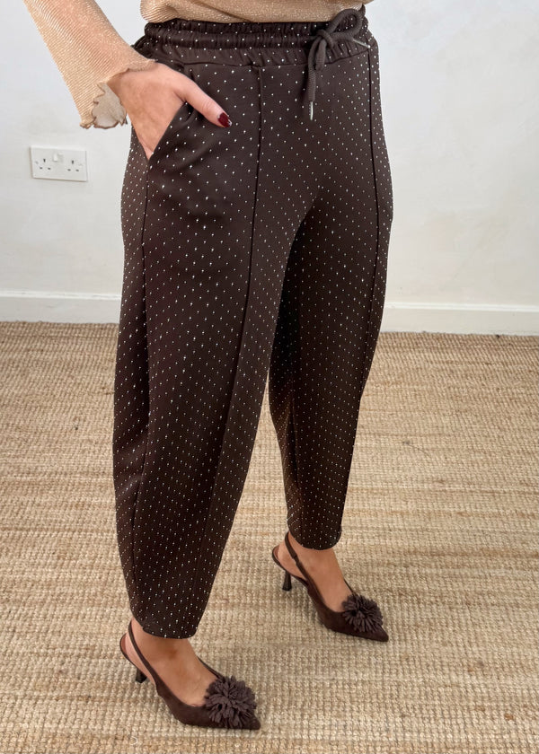 Rhinestone jogger - chocolate-The Style Attic