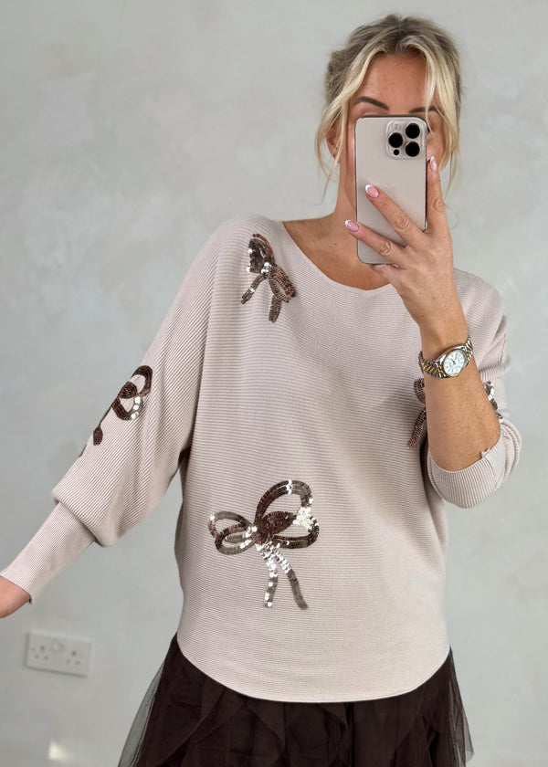 Ribbed bow knit - blush-The Style Attic