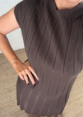 Ribbed knitted dress - Chocolate-The Style Attic