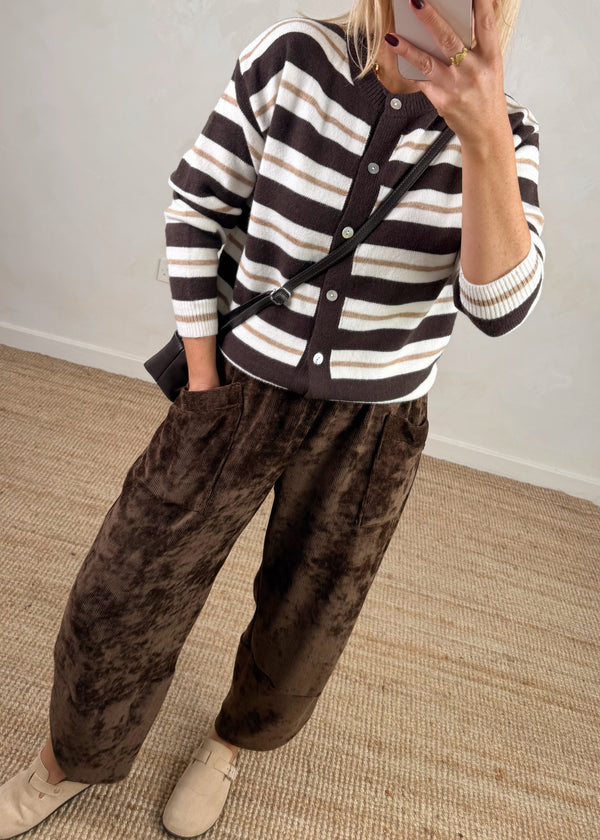 Ribbed velour Moda pants - chocolate-The Style Attic