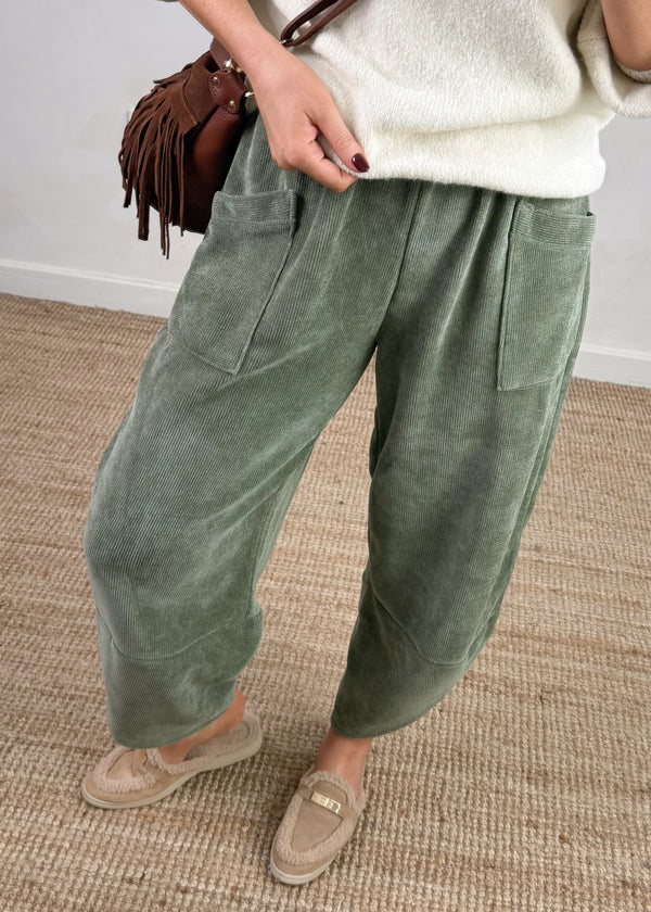Ribbed velour Moda pants - khaki-The Style Attic
