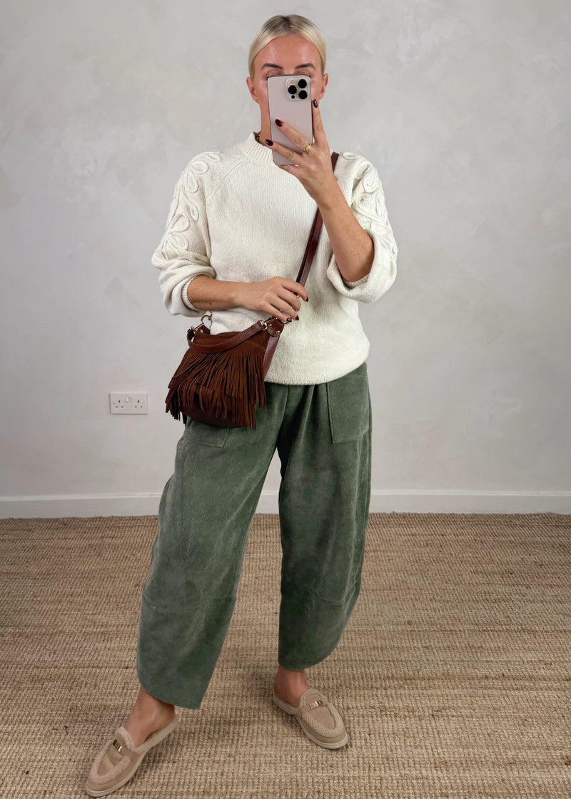 Ribbed velour Moda pants - khaki-The Style Attic