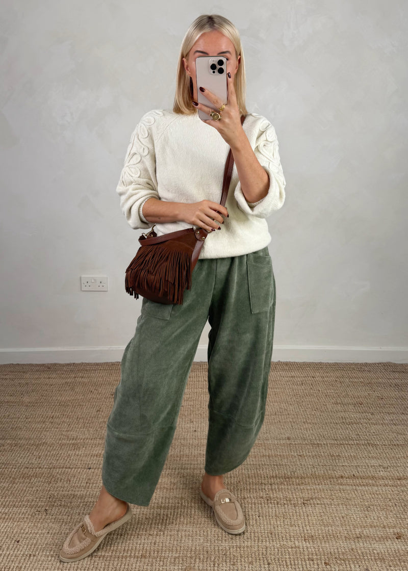 Ribbed velour Moda pants - khaki-The Style Attic
