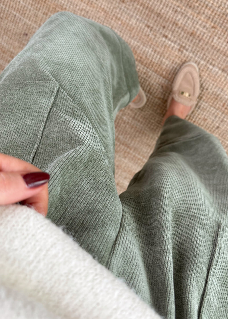 Ribbed velour Moda pants - khaki-The Style Attic