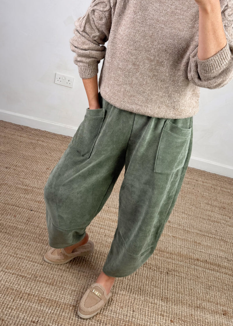 Ribbed velour Moda pants - khaki-The Style Attic