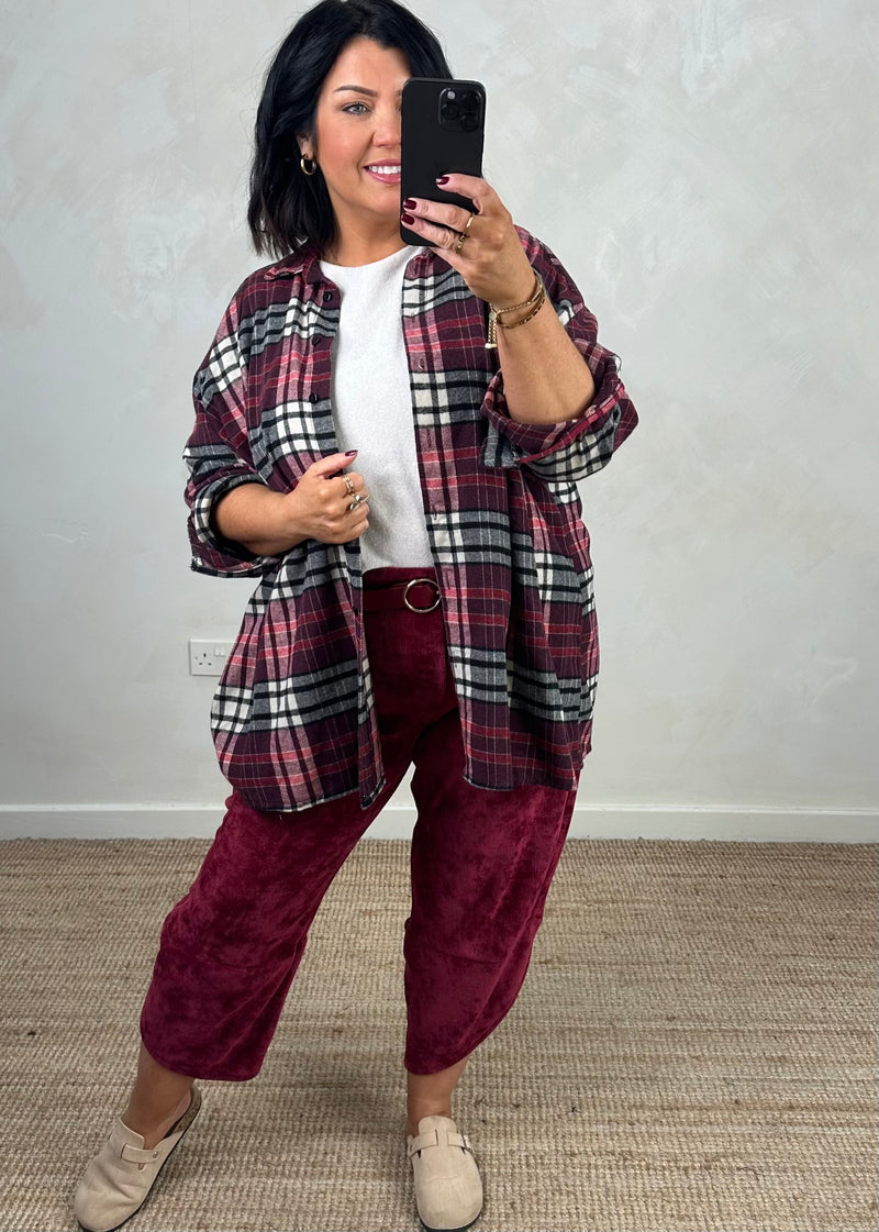 Ribbed velour Moda pants - merlot-The Style Attic