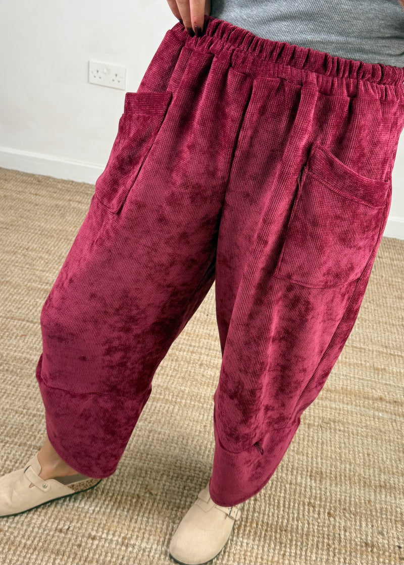 Ribbed velour Moda pants - merlot-The Style Attic