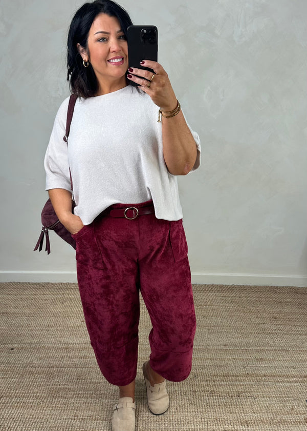 Ribbed velour Moda pants - merlot-The Style Attic