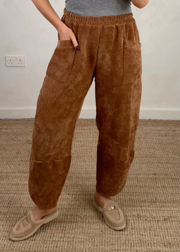 Ribbed velour Moda pants - tan-The Style Attic