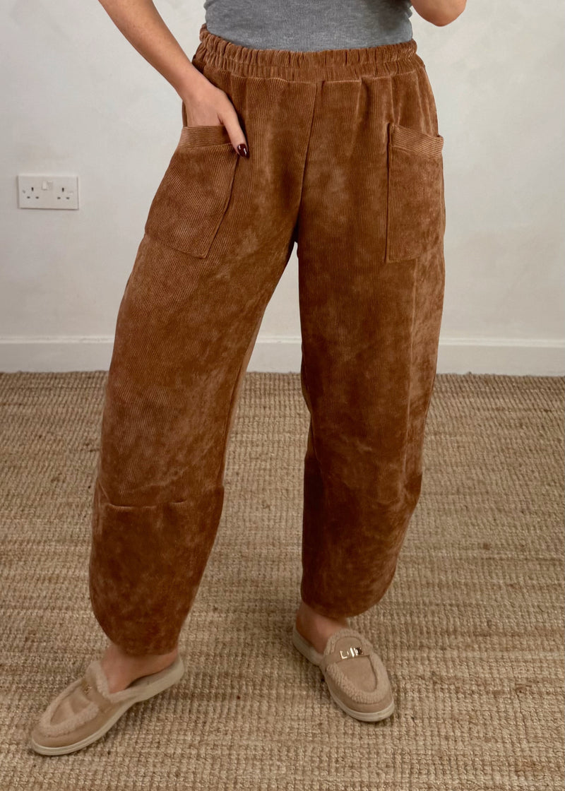 Ribbed velour Moda pants - tan-The Style Attic