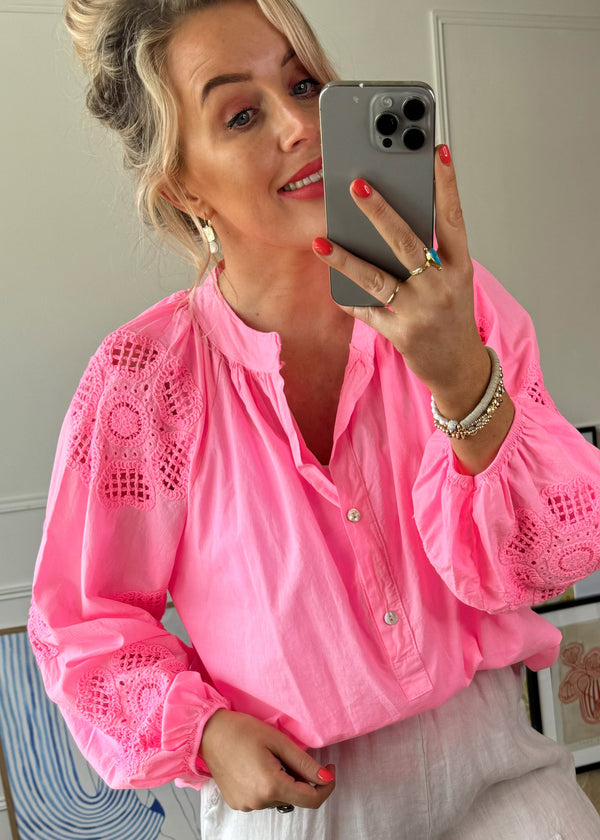 Rica embroidered blouse - neon pink-The Style Attic