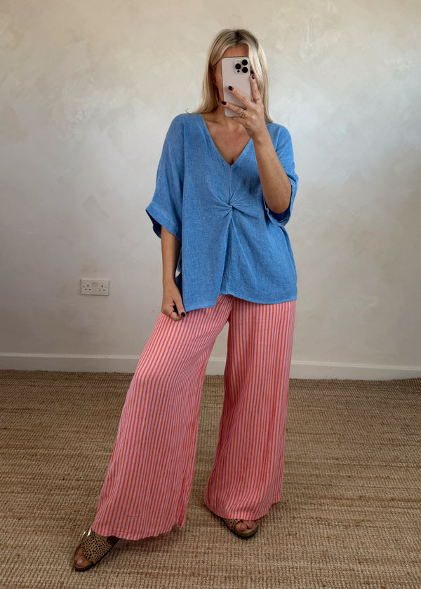 Rina linen blend top - cerulean-The Style Attic