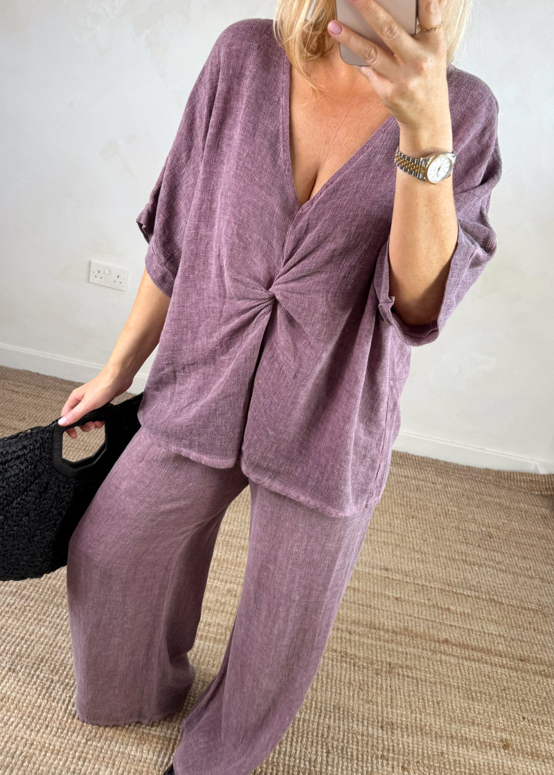 Rina linen blend top - heather-The Style Attic