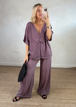 Rina linen blend top - heather-The Style Attic