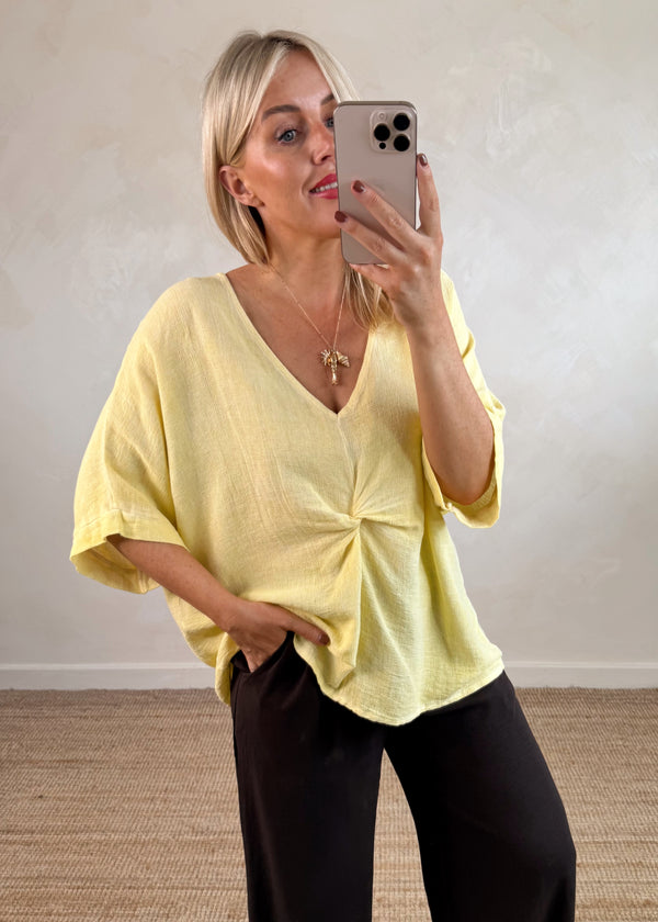 Rina linen blend top - lemon-The Style Attic