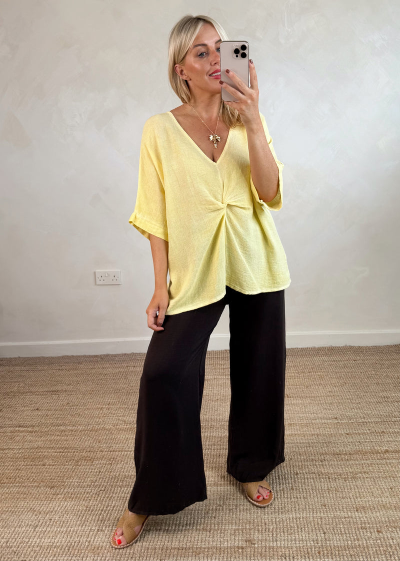 Rina linen blend top - lemon-The Style Attic