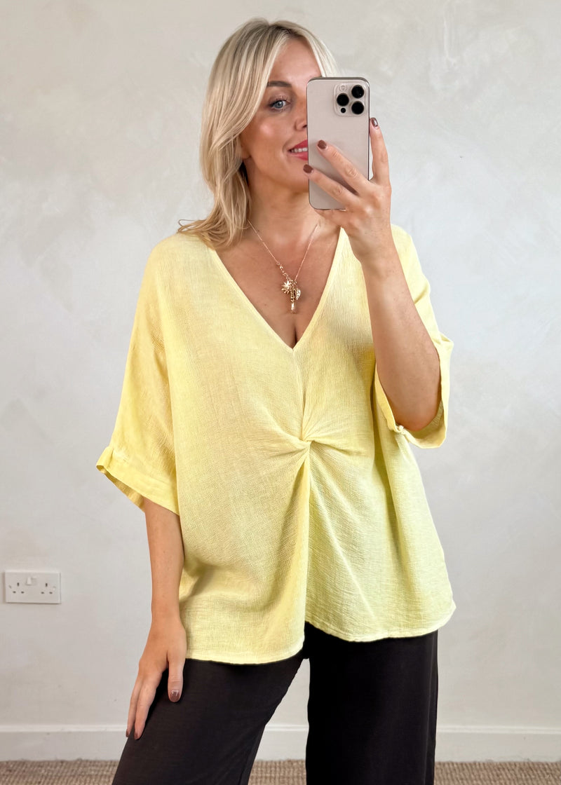 Rina linen blend top - lemon-The Style Attic