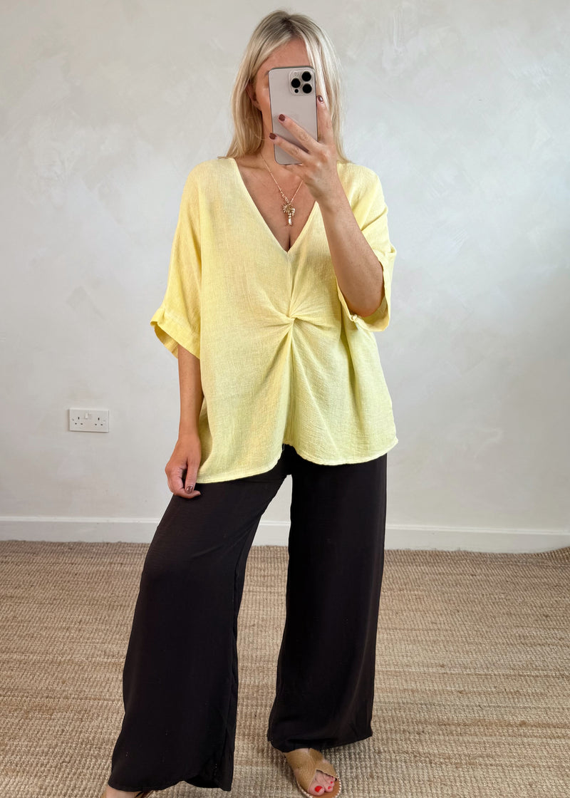 Rina linen blend top - lemon-The Style Attic
