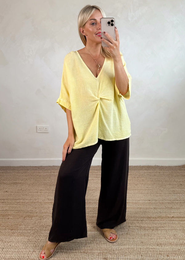 Rina linen blend top - lemon-The Style Attic