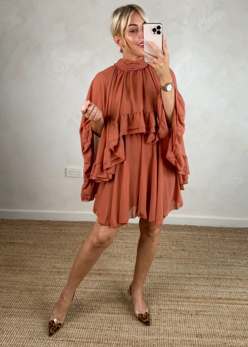 Rizz cape dress - terracotta-The Style Attic