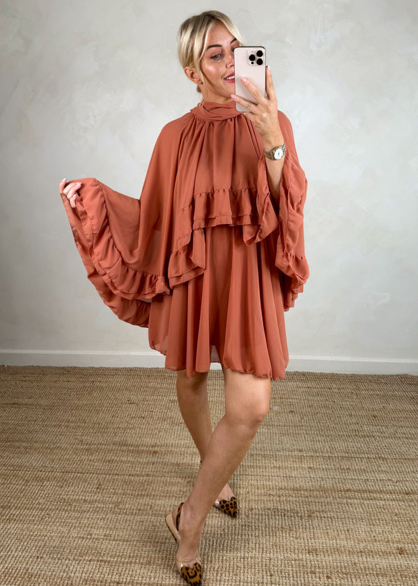 Rizz cape dress - terracotta-The Style Attic