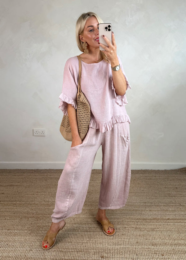 Robin linen blend top - blush-The Style Attic