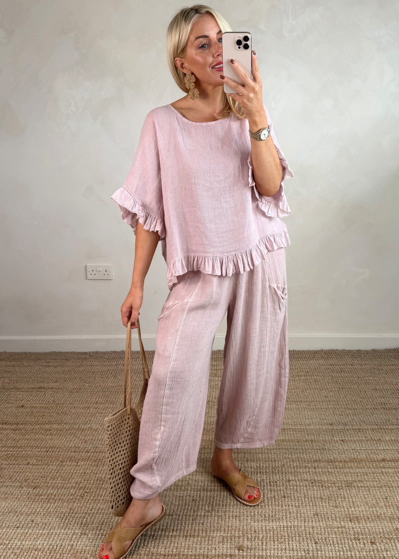 Robin linen blend top - blush-The Style Attic