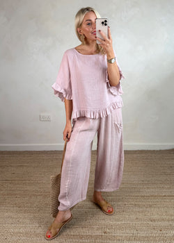 Robin linen blend top - blush-The Style Attic
