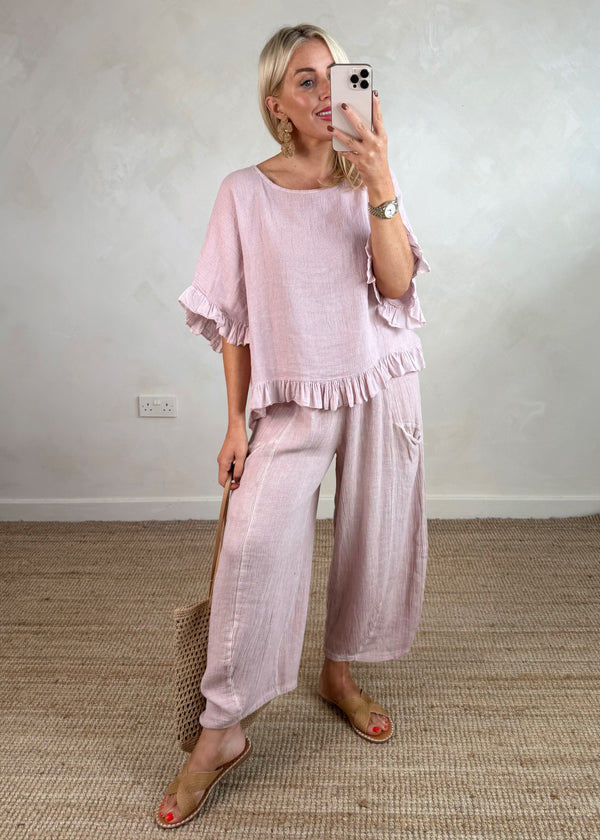 Robin linen blend top - blush-The Style Attic