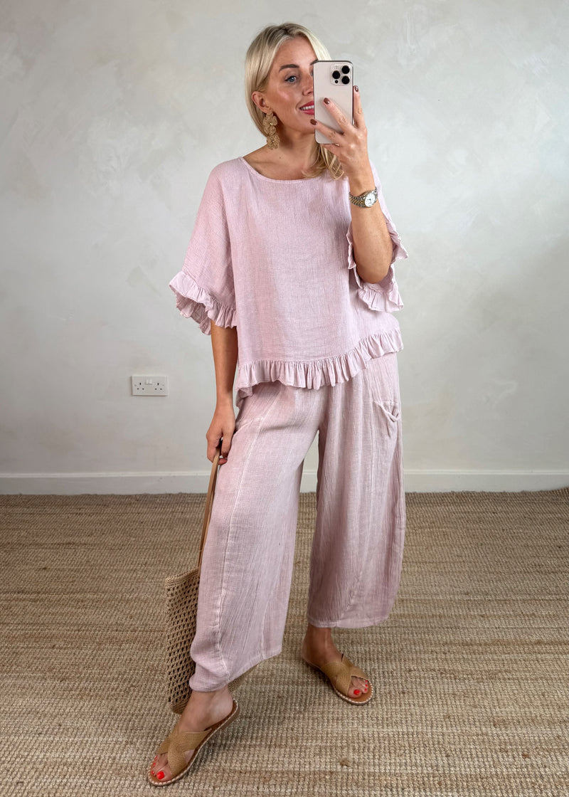 Robin linen blend top - blush-The Style Attic