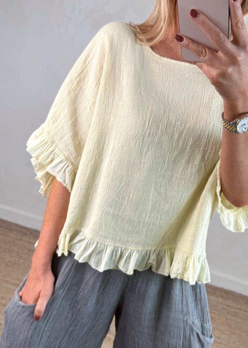 Robin linen blend top - lemon-The Style Attic