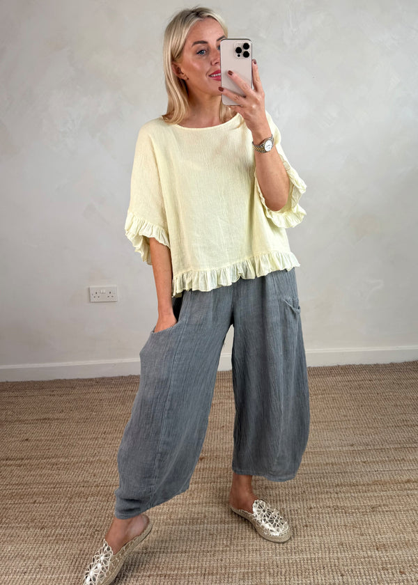 Robin linen blend top - lemon-The Style Attic