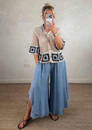 Roma linen culotte - Powder blue-The Style Attic