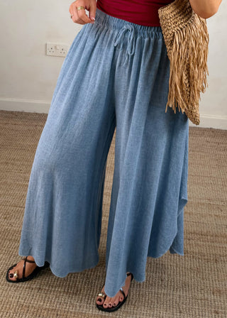 Roma linen culotte - Powder blue-The Style Attic