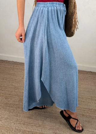 Roma linen culotte - Powder blue-The Style Attic