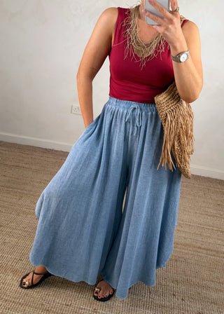 Roma linen culotte - Powder blue-The Style Attic