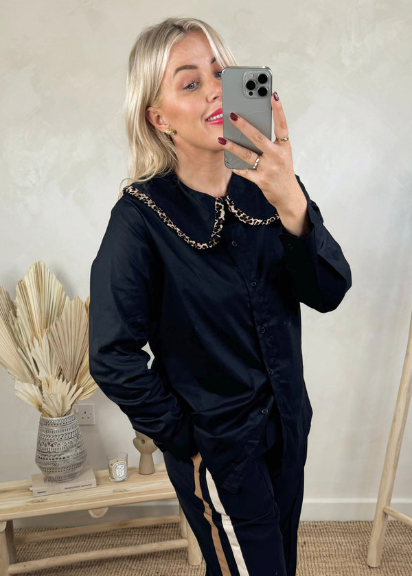 Romie leopard collar shirt - black-The Style Attic