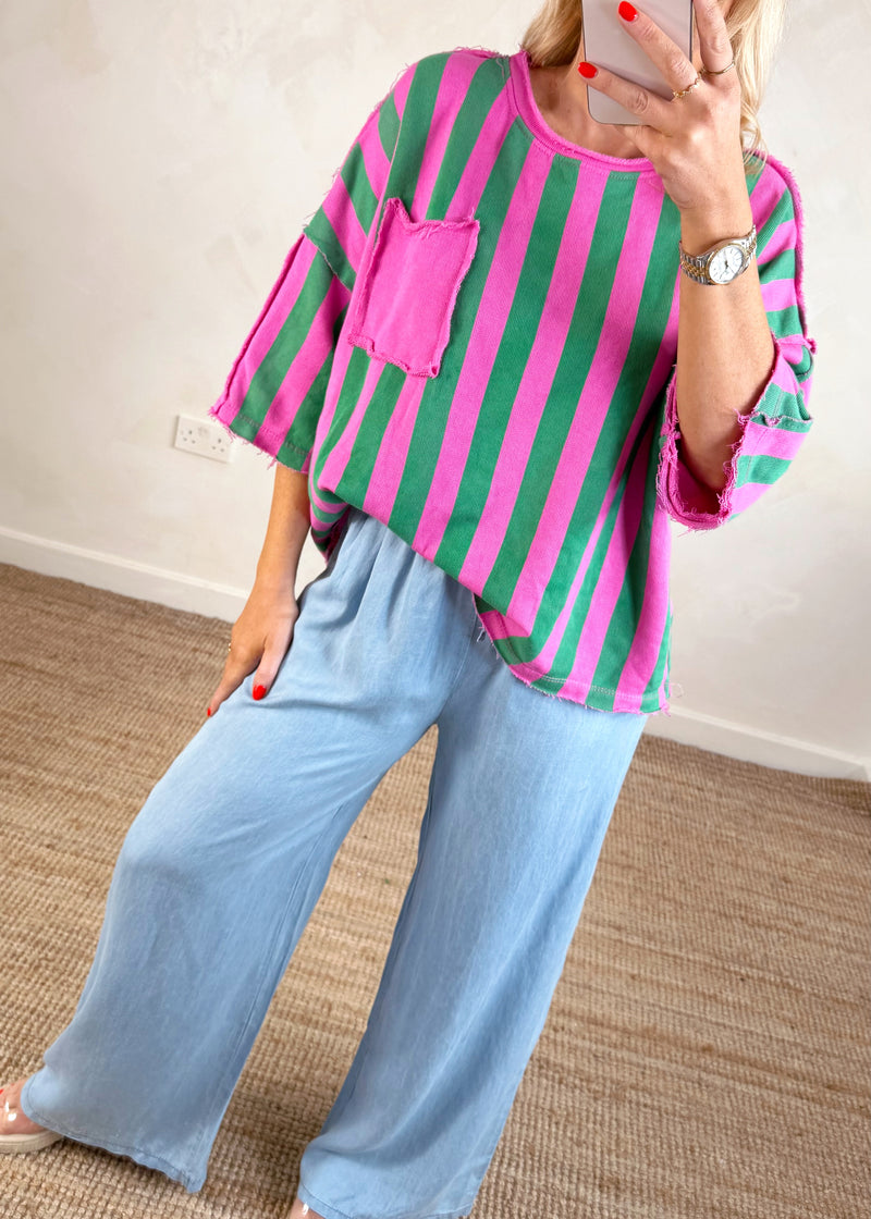 Romie striped sweater - pink/green-The Style Attic