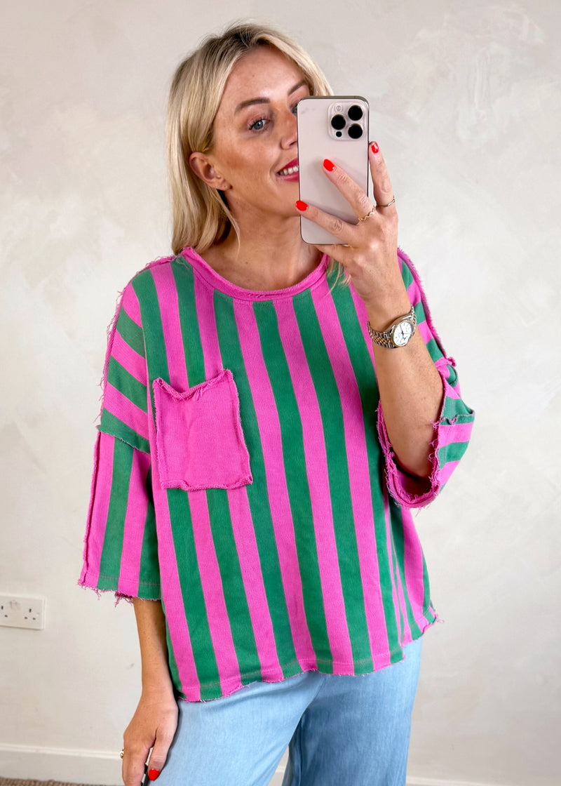 Romie striped sweater - pink/green-The Style Attic