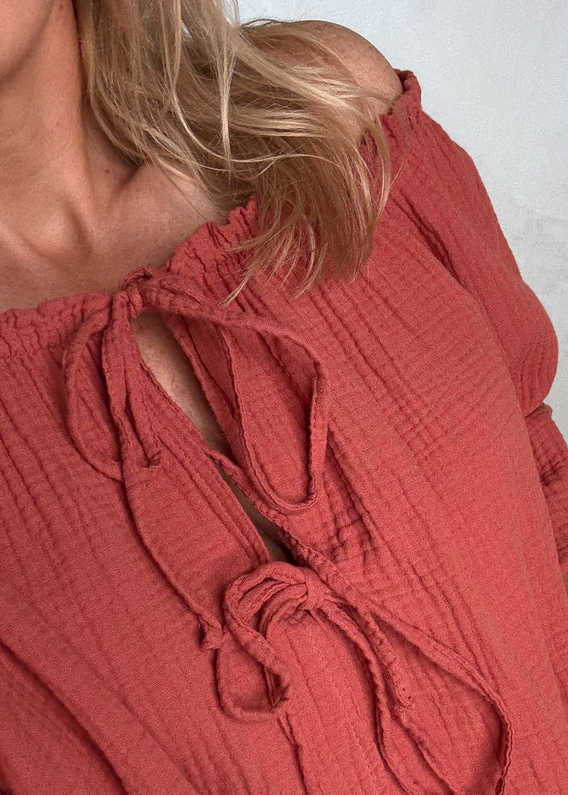 Rosalie tie top - cinnamon-The Style Attic