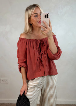 Rosalie tie top - cinnamon-The Style Attic