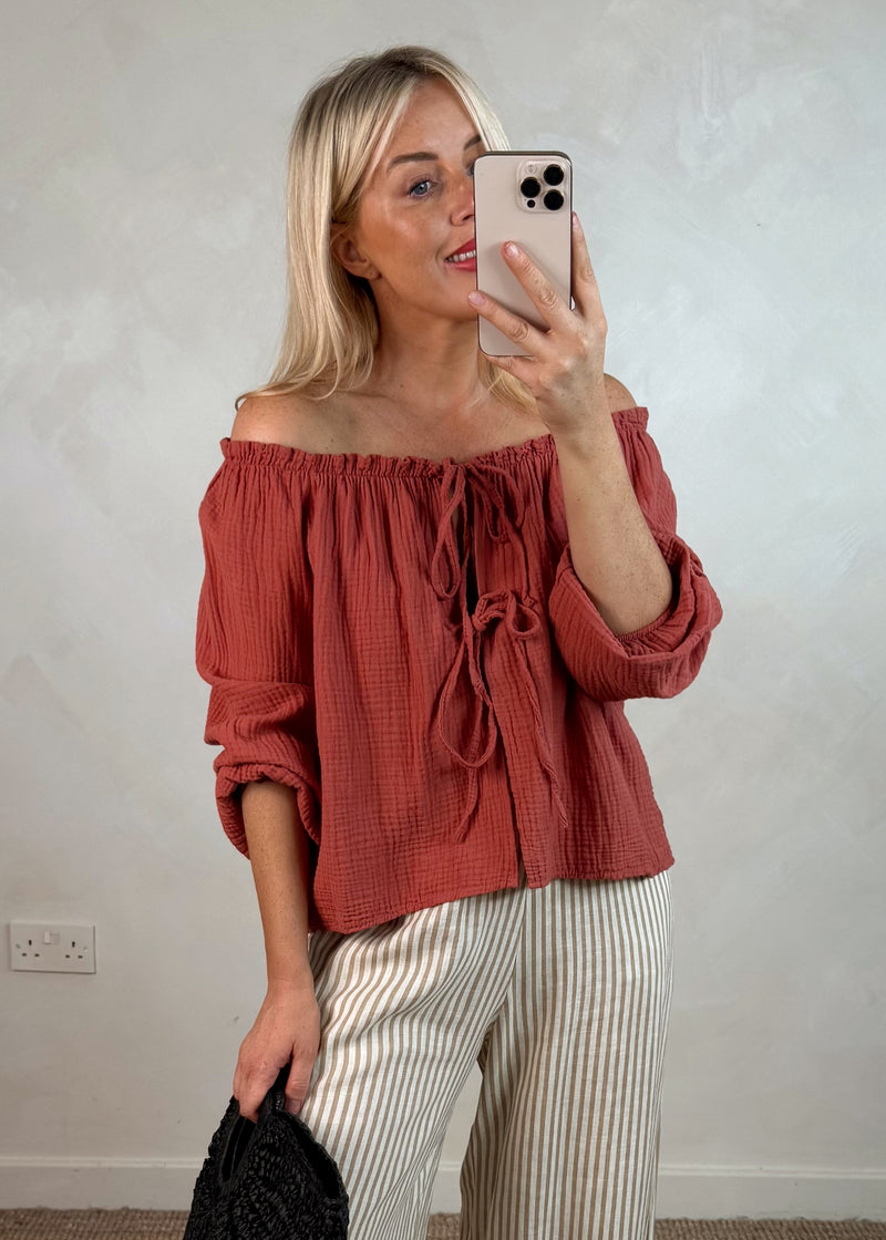 Rosalie tie top - cinnamon-The Style Attic