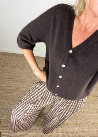 Rose button knit - Chocolate-The Style Attic
