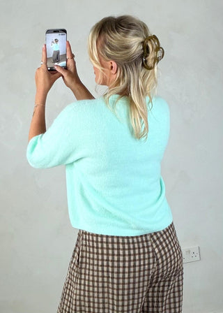 Rose button knit - Mint-The Style Attic