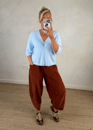 Rose button knit - Sky blue-The Style Attic