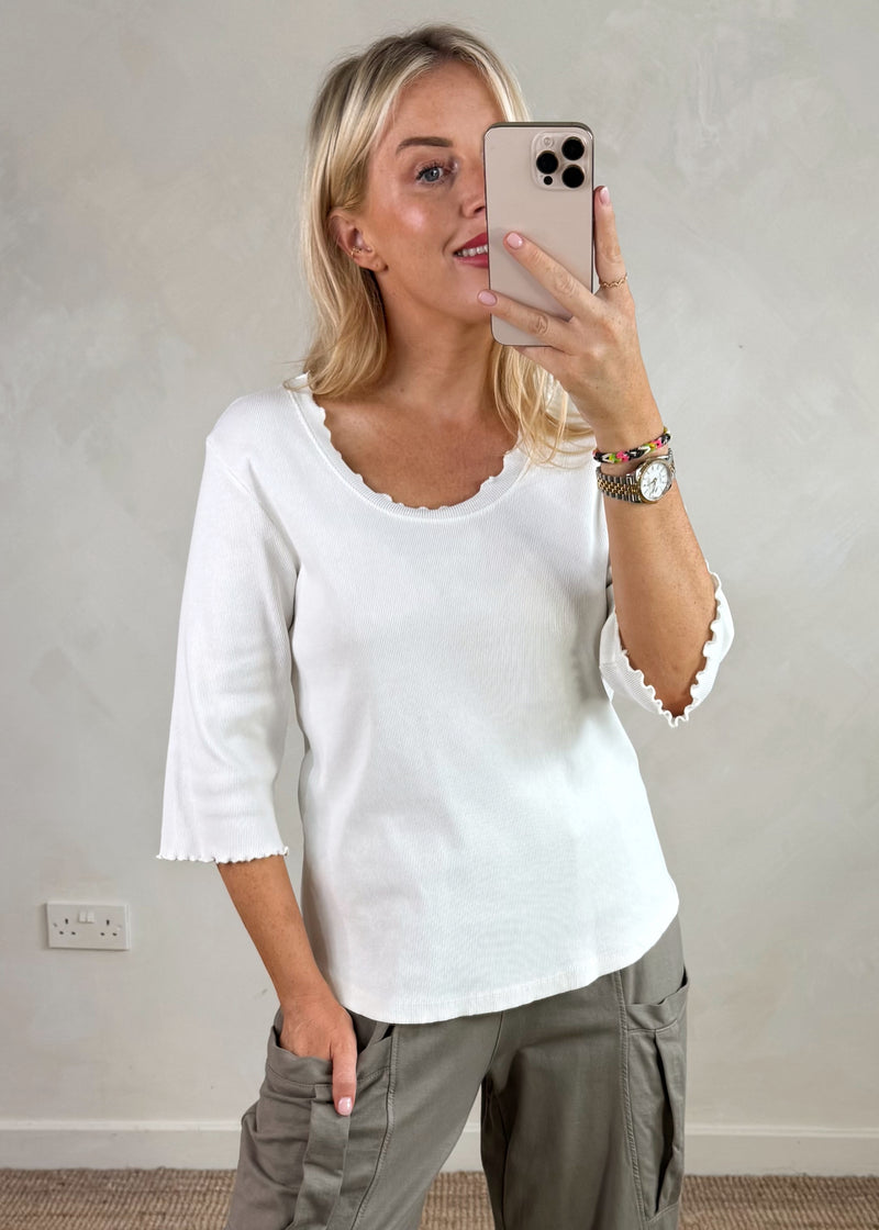 Rosie ribbed top - white-The Style Attic