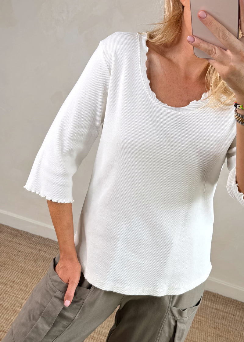 Rosie ribbed top - white-The Style Attic