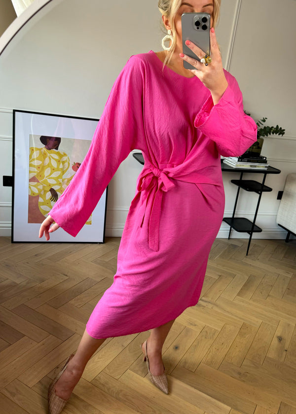 Roxanne tie front dress - hot pink-The Style Attic