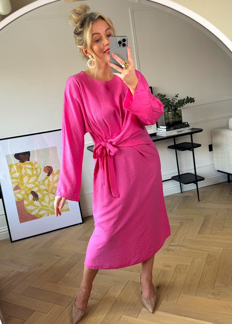 Roxanne tie front dress - hot pink-The Style Attic