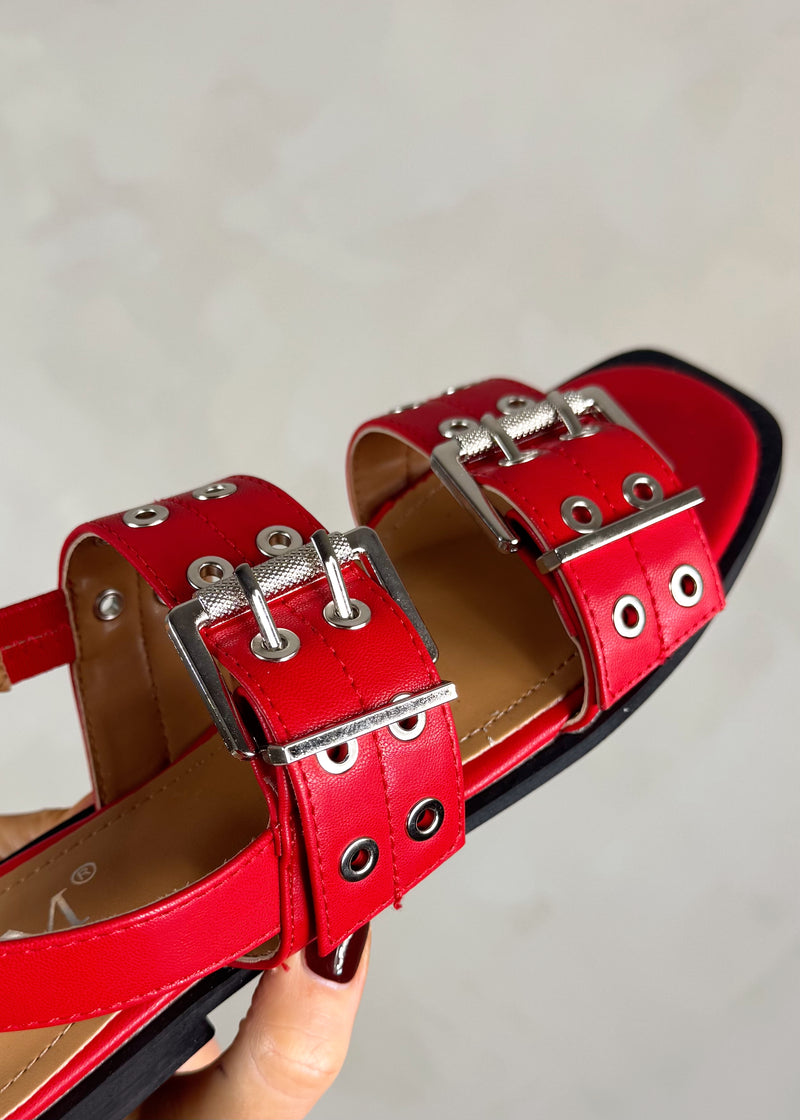 Roxie eyelet sandal - red-The Style Attic